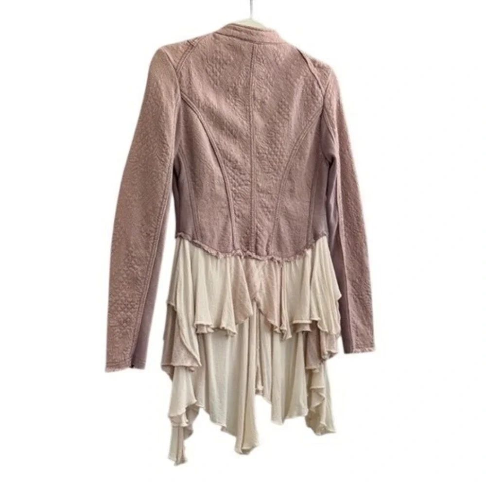 Free People Victorian Military Jacket Ruffle Mauve Steampunk Grunge Distressed 0
